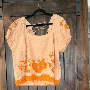 Madewell Floral Peach and Mustard Yellow Women's Tie Back Top